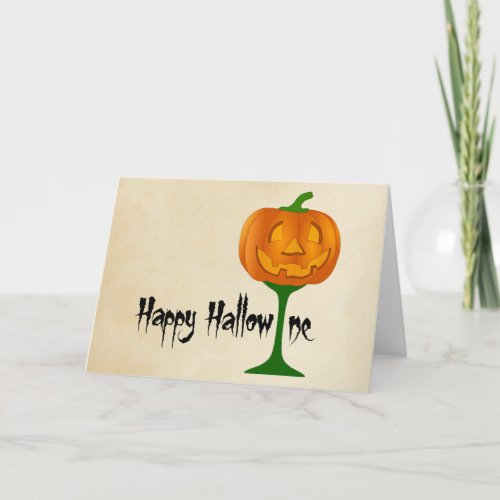 Happy Hallowine Pumpkin Wine Glass Halloween Card