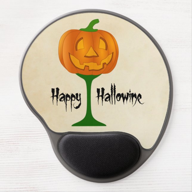 Happy Hallowine Pumpkin Wine Glass Halloween Gel Mouse Pad (Front)