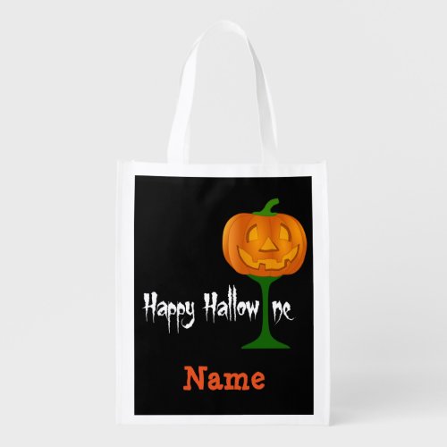 Happy Hallowine Pumpkin Wine Glass Halloween Name Grocery Bag