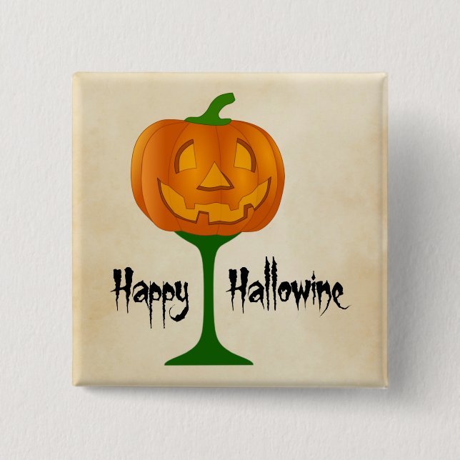 Happy Hallowine Pumpkin Wine Glass Halloween Pinback Button (Front)