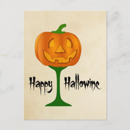 Happy Hallowine Pumpkin Wine Glass Halloween Postcard