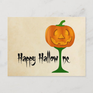 Happy Hallowine Pumpkin Wine Glass Halloween Postcard