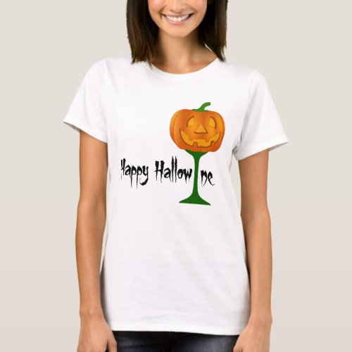 Happy Hallowine Pumpkin Wine Glass Halloween T_Shirt