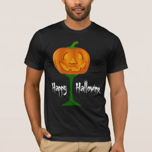 Happy Hallowine Pumpkin Wine Glass Halloween T-Shirt