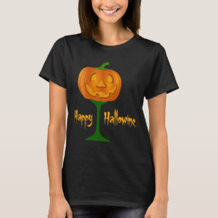 Happy Hallowine Pumpkin Wine Glass Halloween T-Shirt