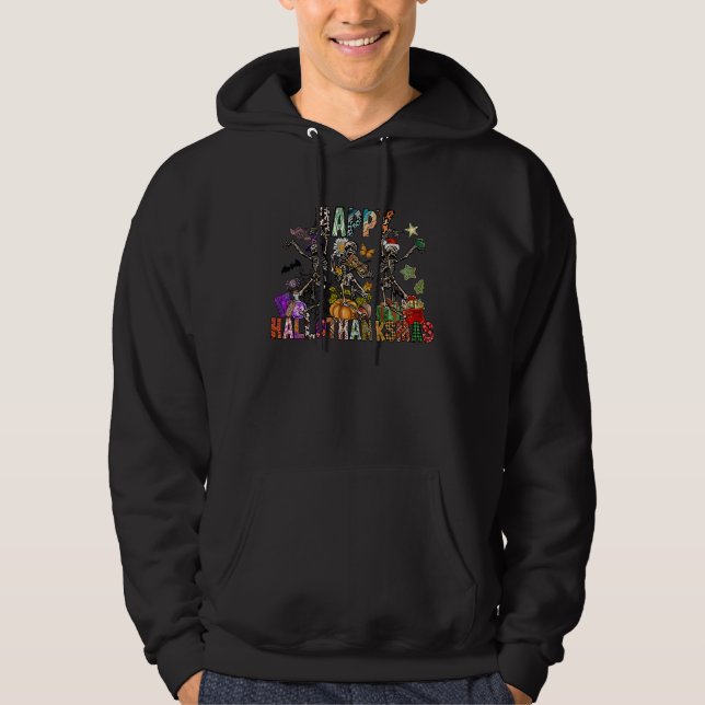 Happy HallowThankMas Skeleton Gothic Halloween Chr Hoodie (Front)