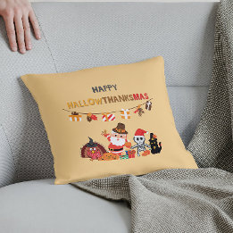 Happy hallowthanksmas! Seasonal Mustard Throw Pillow