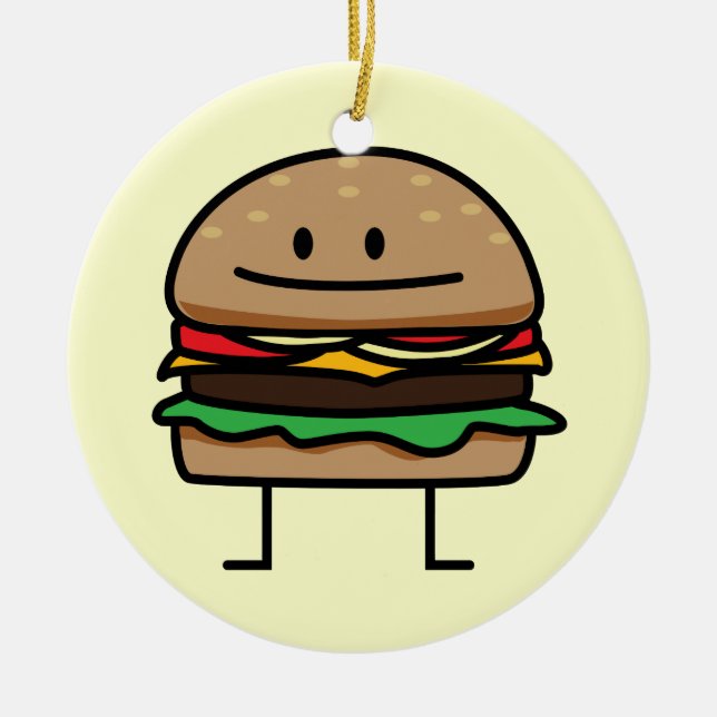 Happy Hamburger Ceramic Ornament (Front)