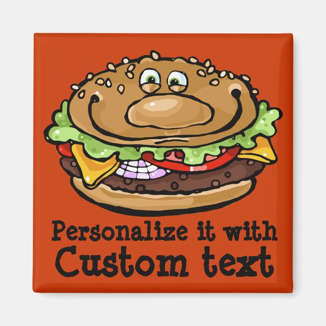Happy Hamburger Funny BBQ Barbecue Grill Customize Magnet (Front)