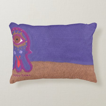 Happy Hamsa Goes Out At Night By Ashira Malka Decorative Pillow