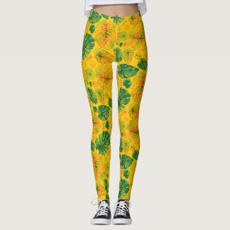 Happy Hand Drawn Monstera Yellow Coordinate Leggings