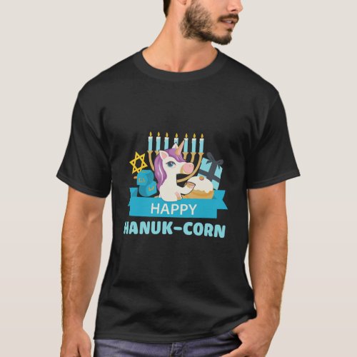 Happy Hanuk_Corn Unicorn Menorah Hannukah Gift T_Shirt