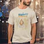 Happy Hanukah Candle Light  T-Shirt<br><div class="desc">Have fun with this unique hand-painted design. It features a candlelight with a few bokeh lights. This gentle design lets the Happy Hanukkah Text show nicely. This design is nice in the natural and sand color options, you can also try the blue ones, but not good for dark colors like...</div>