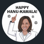 Happy HanuKamala Classic Round Sticker<br><div class="desc">Political Greeting Cards and Designs by PolitiCardz.com
Designs For All Occasions: Political Holiday Cards,  Political Birthday Cards,  Political Humor Cards and Customized Greetings. 

Shop Unique Political Gifts and Gear at PolitiClothes.com
Political T-shirts,  Stickers,  Hoodies,  Buttons,  Mugs,  Signs,  Posters and More! 

www.PolitiCardz.com   www.PolitiClothes.com</div>