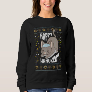 Happy Hanukcat Cat Hanukkah Ugly Christmas Sweater