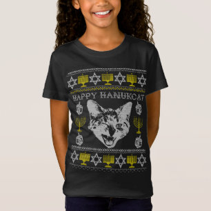 Happy Hanukcat Hannukah Jewish Cat Ugly Christmas T-Shirt
