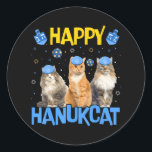 Happy Hanukcat Hanukkah Cat Chanukah Jewish Cat Classic Round Sticker<br><div class="desc">Happy Hanukcat Hanukkah Cat Chanukah Jewish Cat</div>