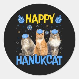 Happy Hanukcat Hanukkah Cat Chanukah Jewish Cat Classic Round Sticker