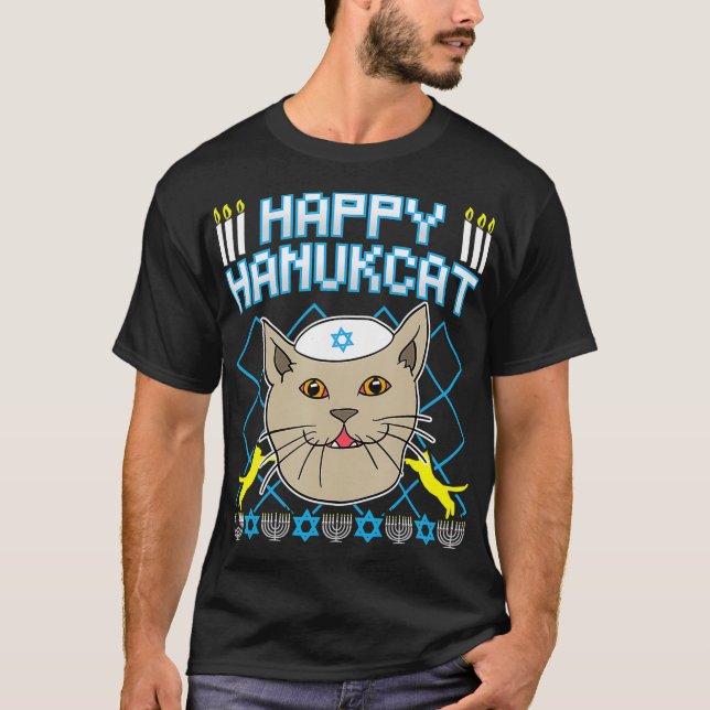 Happy Hanukcat  Jewish Cat Ugly Christmas Sweater  (Front)