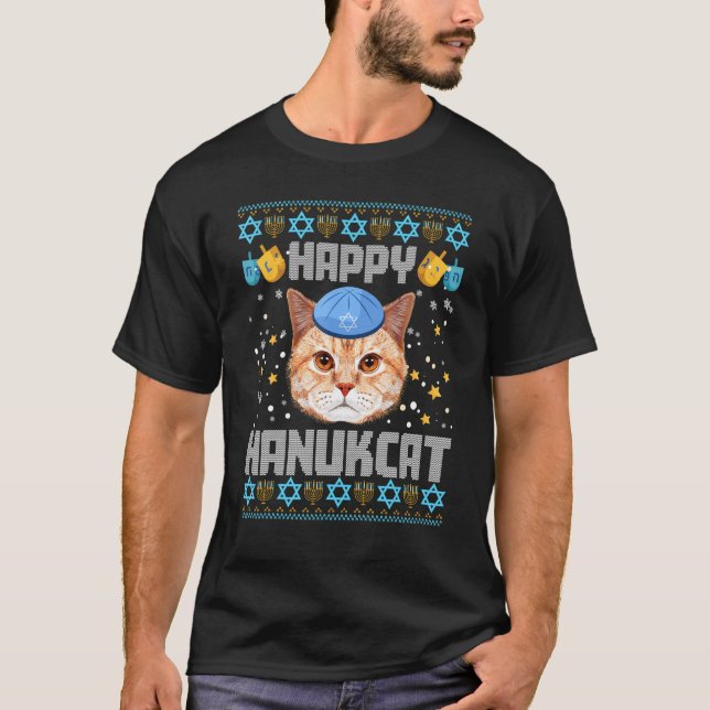 Happy Hanukcat Ugly Hanukkah Sweater Cat Chanukah  (Front)
