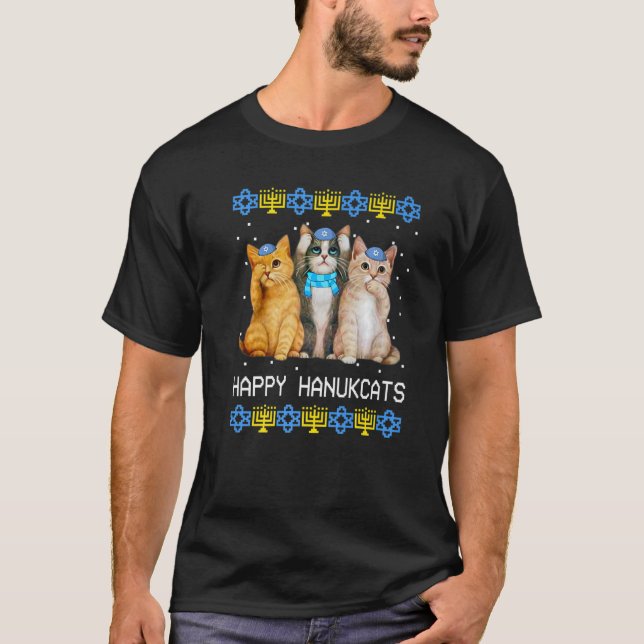 Happy Hanukcats Jewish Cat Hanukkah Kids Women T-Shirt (Front)