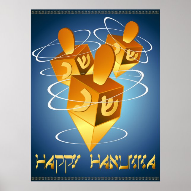 Happy Hanukka Dreidels Print (Front)