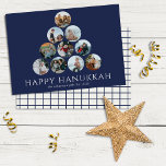 Happy Hanukkah 10 Photo Navy Blue White<br><div class="desc">Can't pick just one or two of your favorite family photos? These large 8.75" x 6.5" flat Hanukkah greeting cards feature placeholders for 10 of your favorite photos,  family name and year. The photos are all round in shape with navy blue borders. The greeting,  Happy Hanukkah is in white.</div>