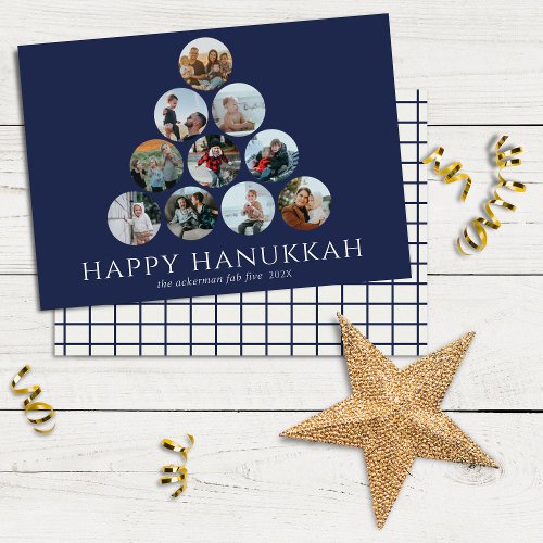 Happy Hanukkah 10 Photo Navy Blue White