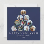Happy Hanukkah 10 Photo Square Blue White Card<br><div class="desc">Can't pick just one or two of your favorite family photos? These large 5.25" x 5.25" flat holiday greeting cards feature placeholders for 10 of your favorite photos, family name and year. The photos are all round in shape. The greeting, "Happy Hanukkah, " is in white on a navy blue...</div>