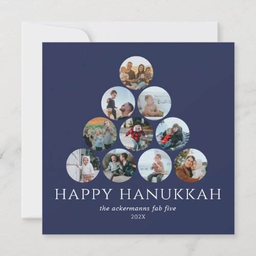Happy Hanukkah 10 Photo Square Blue White Card