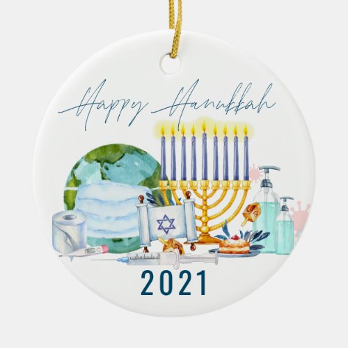 Happy Hanukkah  2021 Vaccine Commemorative Ceramic Ornament