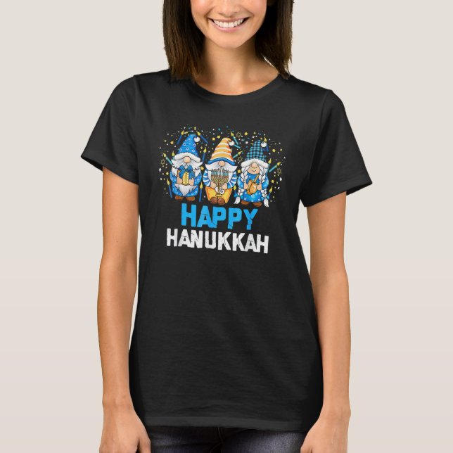 Happy Hanukkah 2022 Three Gnome Menorah Dreidel Co T-Shirt (Front)