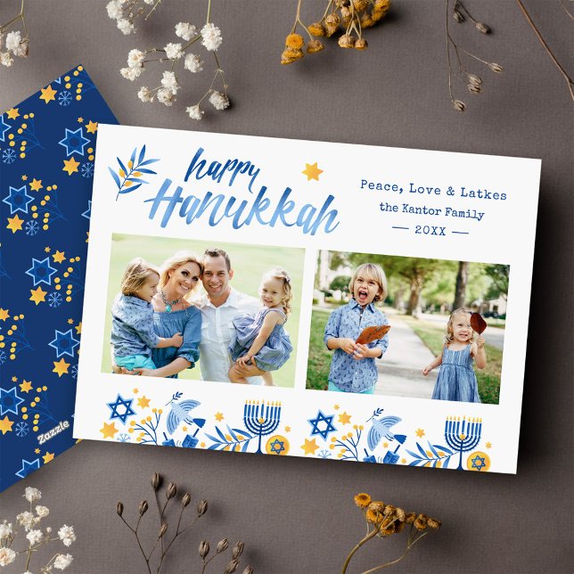 Happy Hanukkah 2 Photo Jewish Festive Holiday Card (Creator Uploaded)