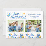 Happy Hanukkah 2 Photo Jewish Festive Holiday Card<br><div class="desc">Send your Wishes with this Photo Holiday Card that feature a Watercolor Happy Hanukkah Script and Jewish Holiday Symbols to highlight your greeting message.</div>