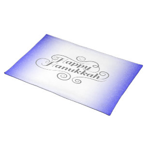 Happy Hanukkah 2-tone Blue White Background Cloth Placemat