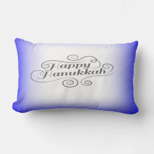 Happy Hanukkah 2-tone Blue White Background Lumbar Pillow