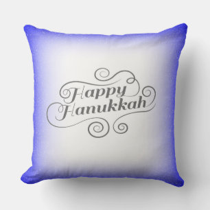 Happy Hanukkah 2-tone Blue White Background Throw Pillow