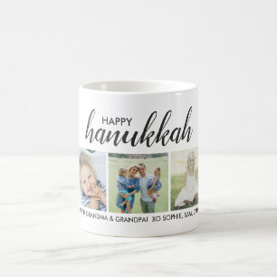 Happy Hanukkah 3 Photos and Custom Text Coffee Mug