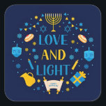 Happy Hanukkah,all jewish holidays,. Square Sticker<br><div class="desc">LOVE AND LIGHTS
MENORAH
GIFT
STAR OF DAVID
HANUKKAH</div>