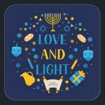 Happy Hanukkah,all jewish holidays,. Square Sticker<br><div class="desc">LOVE AND LIGHTS
MENORAH
GIFT
STAR OF DAVID
HANUKKAH</div>