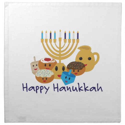 Happy Hanukkah and cute Hanukkah characters Cloth Napkin