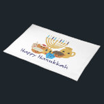 Happy Hanukkah and cute Hanukkah characters Cloth Placemat<br><div class="desc">Happy Hanukkah and cute Hanukkah characters</div>