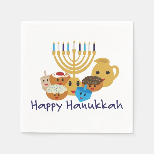 Happy Hanukkah and cute Hanukkah characters Napkins