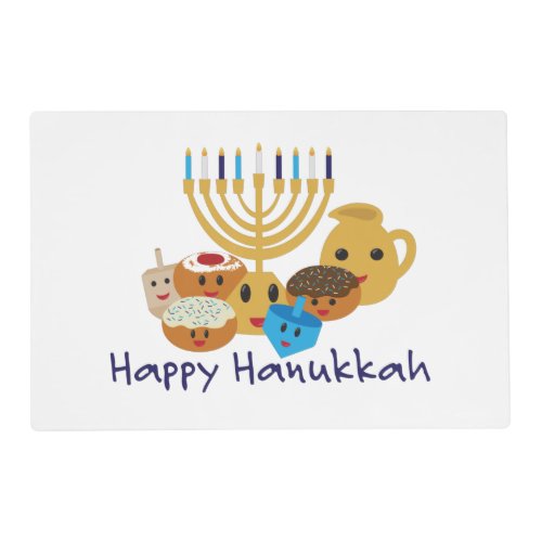 Happy Hanukkah and cute Hanukkah characters Placemat