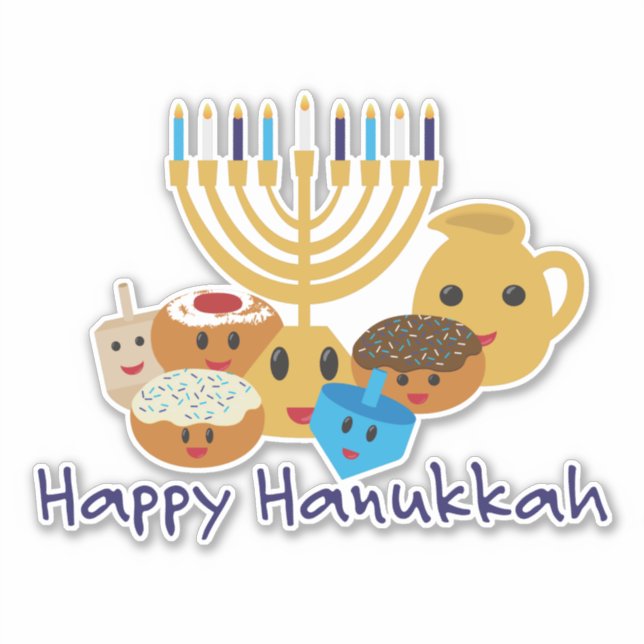 Happy Hanukkah and cute Hanukkah characters Sticker (Front)