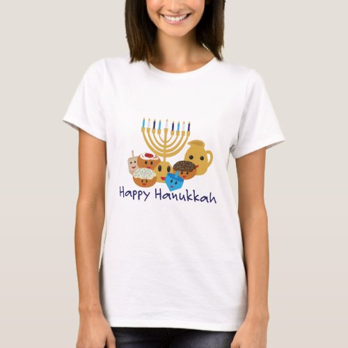 Happy Hanukkah and cute Hanukkah characters T_Shirt