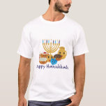 Happy Hanukkah and cute Hanukkah characters T-Shirt<br><div class="desc">Happy Hanukkah and cute Hanukkah characters</div>