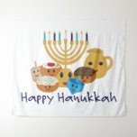 Happy Hanukkah and cute Hanukkah characters Tapestry<br><div class="desc">Happy Hanukkah and cute Hanukkah characters</div>