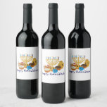 Happy Hanukkah and cute Hanukkah characters Wine Label<br><div class="desc">Happy Hanukkah and cute Hanukkah characters</div>