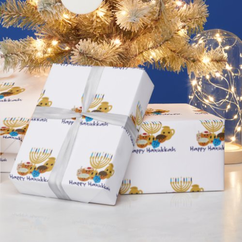 Happy Hanukkah and cute Hanukkah characters Wrapping Paper